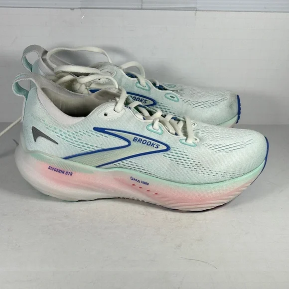 Brooks Glycerin 22 Women's 7D wide shoe Athletic Shoes - White and Blue B1 - Picture 1 of 9